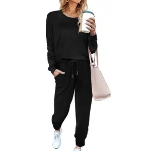 Women's 2-Piece Lounge Set - Solid Color Sweatsuit with Loose Joggers and Pockets, Perfect for Fall Outfits and Casual Wear Essentials Tracksuit Comfortable