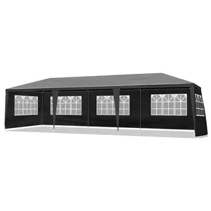 10x30 FT Pop-Up Canopy Tent - Black Waterproof PE Fabric Outdoor Gazebo, 8 Removable Sidewalls, 2 Doors, 6 Windows, Powder-Coated Steel Frame for Wedding, Party Events