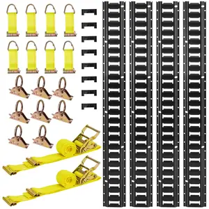 fathersdaygift  VEVOR E-Track Tie-Down Rail Kit, 4 Pack 7.7 ft E Track Rails, 26 Pcs Includes 2 Ratchet Straps 8 O-Rings 8 Tie-Offs with D-Ring 8 End Caps, Fit for Garages Vans Trailers Motorcycles