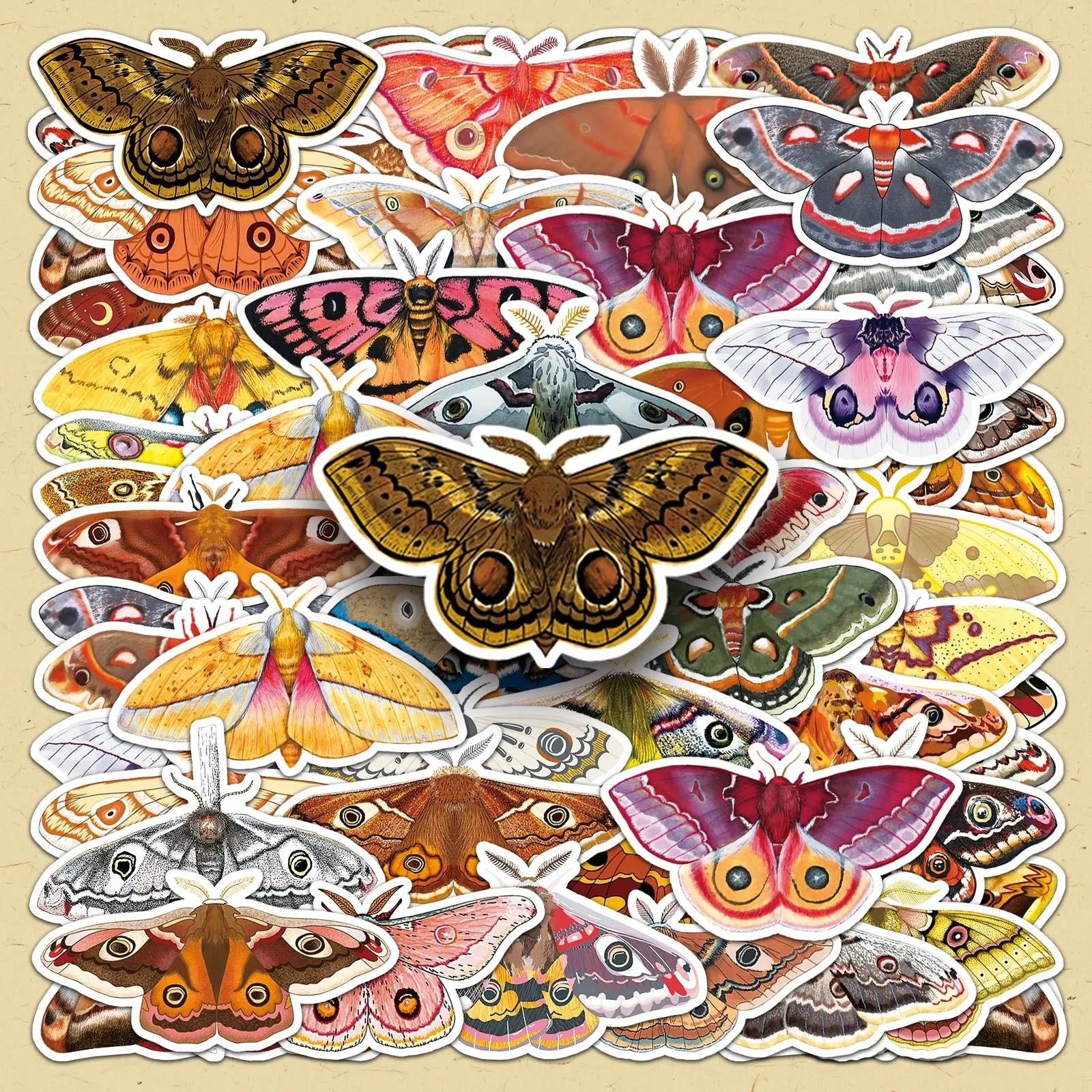 Moth Pattern Sticker, 100pcs/set Creative Insects Decorative Sticker, DIY Craft Art Decorative Sticker for Phone Case, Luggage, Scrapbooking, Sticker Pack, DIY Decorative Stickers
