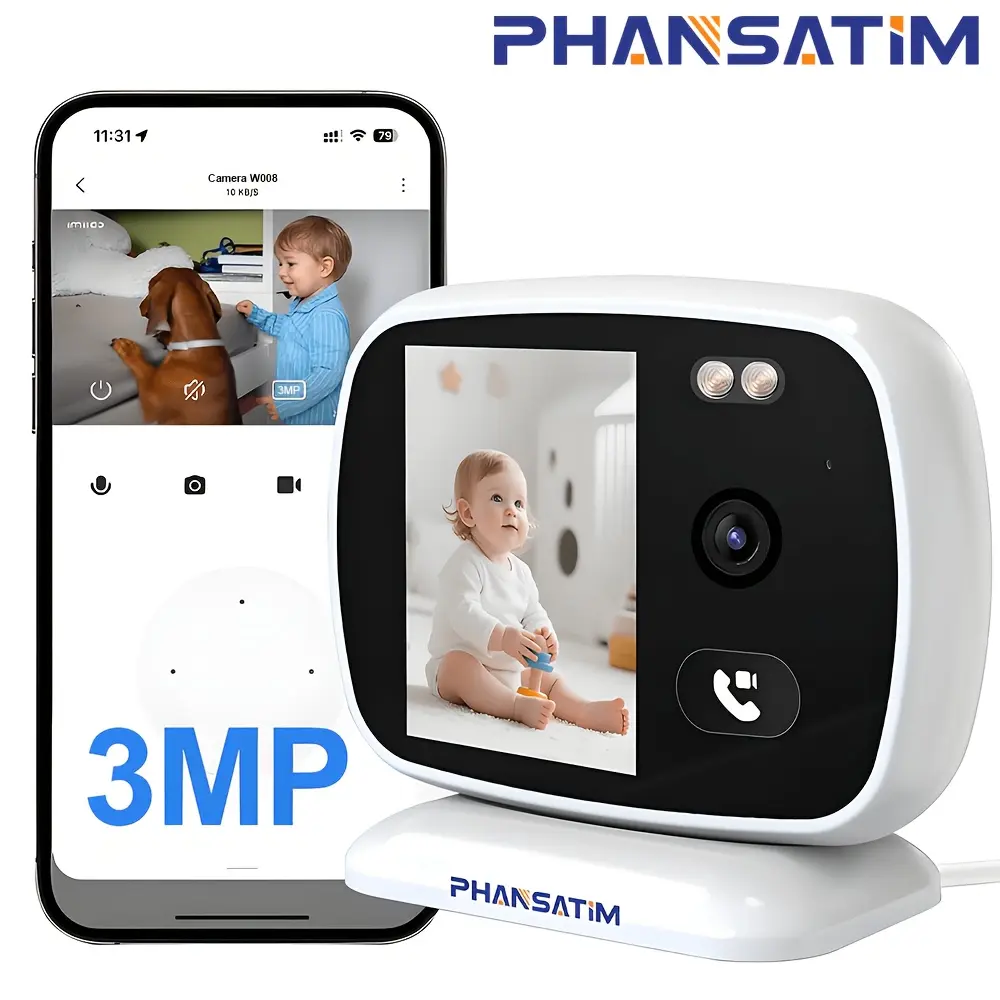 3MP Baby Monitor Security Camera with 2.8" Screen, 2.4GHz WiFi, 1-Touch Call, Full HD Day or Night Color Vision, AI Motion & Sound Detection, 2-Way Audio, Cloud Storage, USB Slot, Smartphone-Compatible, Works with Alexa Smart Home Gadget