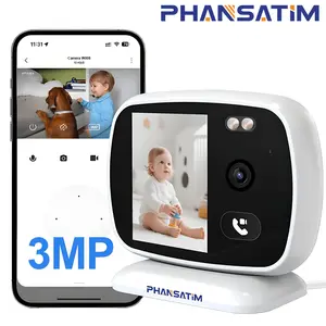 [SummerVibes]Pet/Baby Indoor wireless wi-fi Security Camera with 2.8" HD Screen, 3MP One-Touch Video Call & Two-Way Audio, 2.4GHz WiFi smart Full Color Night Vision, ai Motion & Sound Detection, Cloud Storage Works with Alexa for Home safety