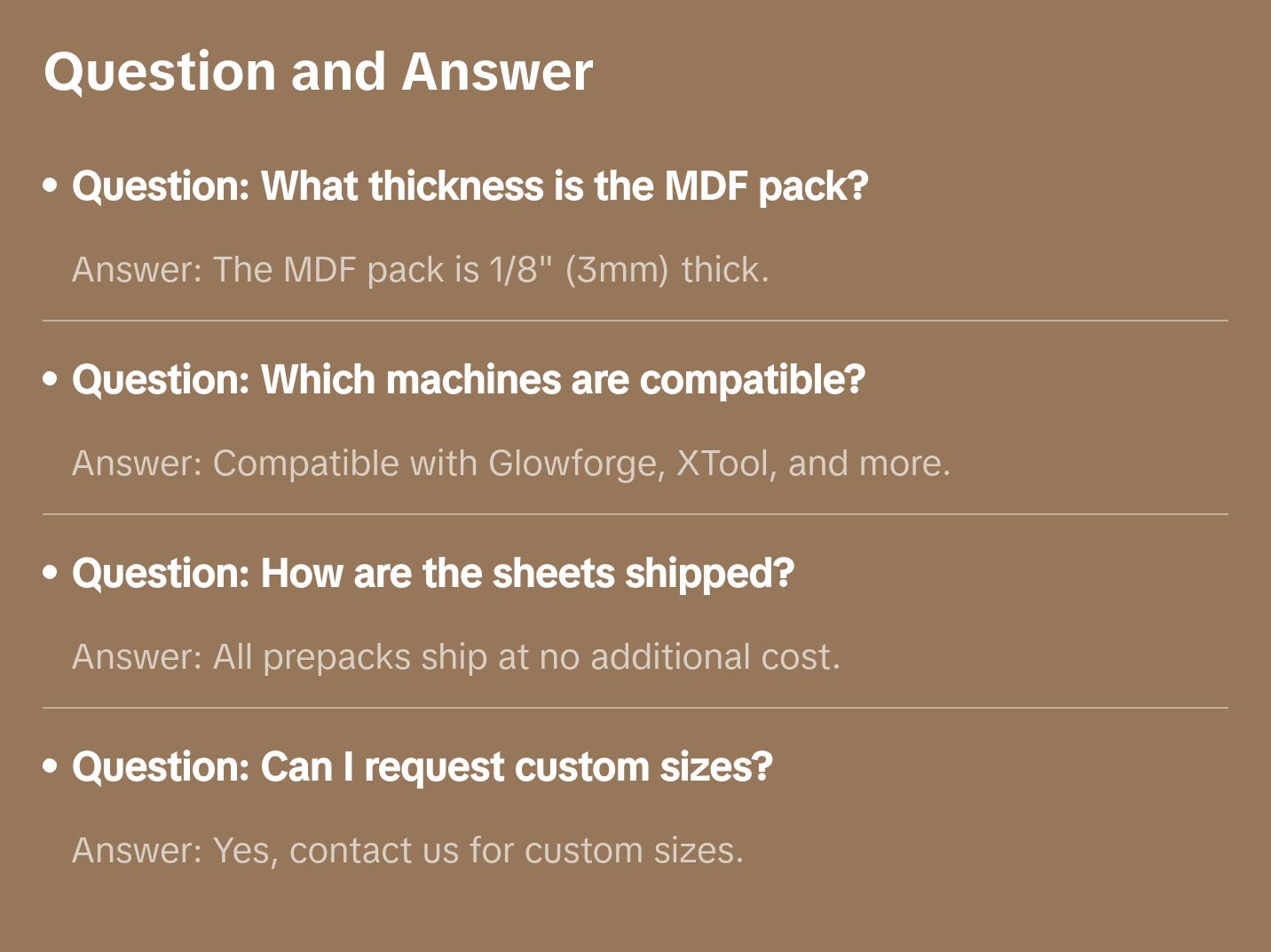 1/8" MDF Pack (Free Shipping)