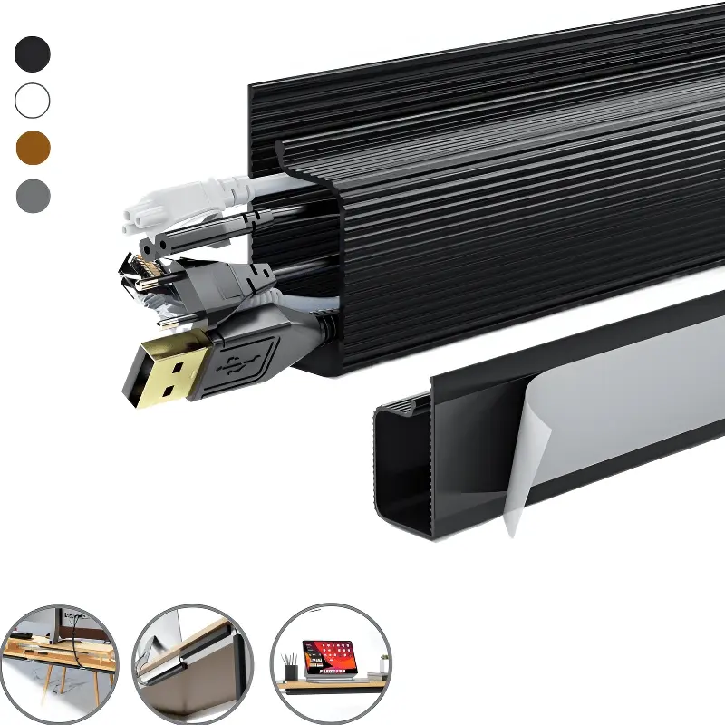 YITAP Desktop Cable Management Kit, Desk Cable Organizer, Cord Organizer, Office Accessory, Desk Accessories, Self-Adhesive PVC Wire Raceway Storage Tray, No Drilling Required, Hides Wires and Power Strips, 40 cm/15.7 inches
