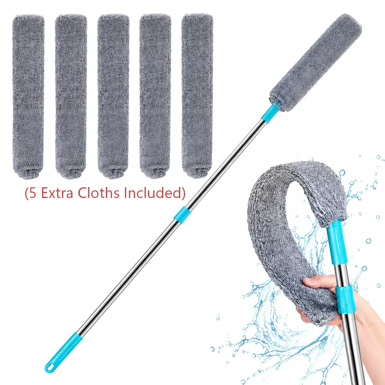 Retractable Gap Dust Cleaner with 5 Microfiber Cloths, 48in Long Handle, Light-Duty Washable Duster, Twisted Lock Design for Appliances, Home Essentials