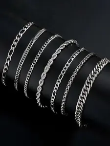 7-Piece Stainless Steel Men's Bracelet Set, Stackable Bracelets, Fashion Streetwear Hip-Hop Simple Cuban Chain, Cuban Link Bracelet, Daily Party Gift for Boyfriend Son Birthday Father's Day, Bracelet Jewelry