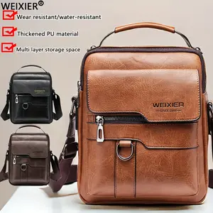 WEIXIER Large Vintage PU Leather Men’s Crossbody/Shoulder Messenger Bag — High capacity and multifunctional, adjustable shoulder strap, multiple card slots, compatible with 11-inch tablets; suitable for business casual outfits and everyday commuting for b