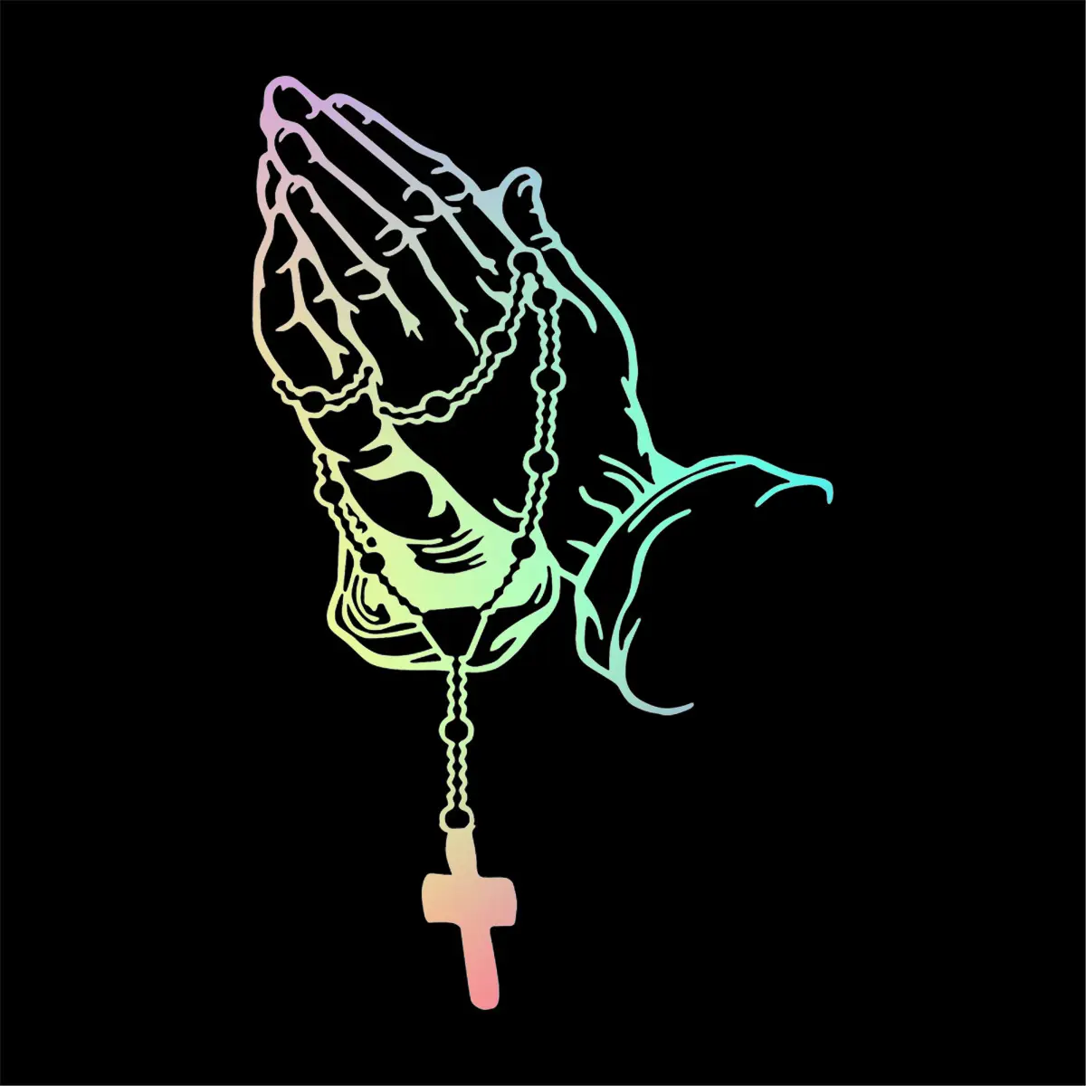 Prayer Hands Cross Car Sticker – Waterproof Reflective Decal for Auto Body & Window, Easy Apply Christian Vinyl Sticker, Multi-Color Faith Car Accessory