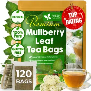 【FreshDrinkUS】 Premium Mulberry Leaf Tea, 120 count, 100% Natural & Pure from Mulberry Leaves. Loose Leaf Mulberry Herbal Tea. Made with Natural Material Tea Bags. No Sugar, No Caffeine, No Gluten, Vegan. Beverage Dried Leaf
