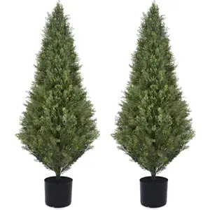 2 Pack 4ft Artificial Cedar Topiary Trees 48in UV Rated Potted Fake Cypress Pine Trees Heavy Duty Artificial Shrubs Fake Plants for Outdoor Indoor Decor