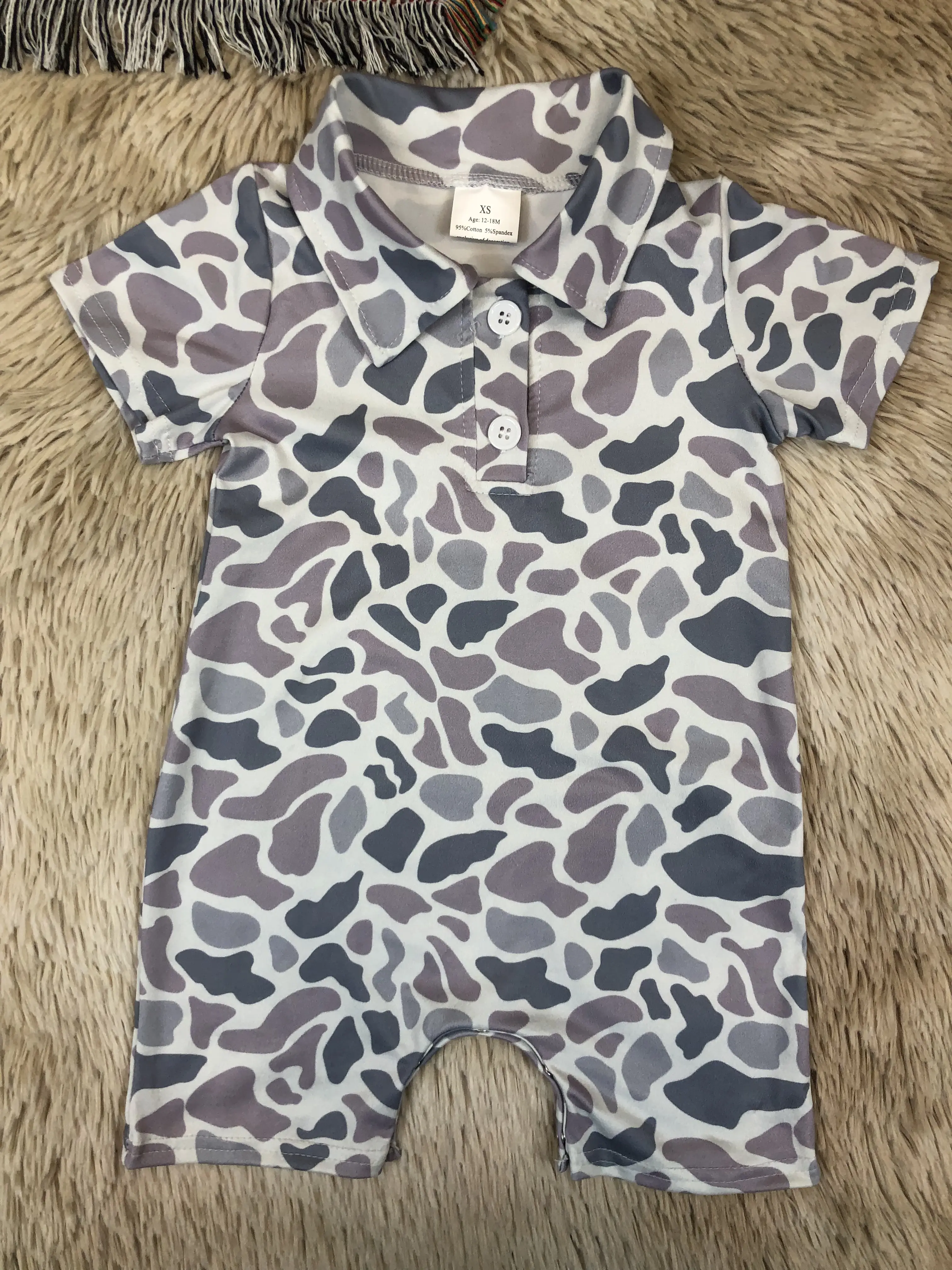 Baby Boy Polo Romper, Camo Print Short Sleeve Jumpsuit, Summer Clothes for Infant Toddlers, Casual Onesie, Infant Jumpsuit, Infant Toddler Clothes
