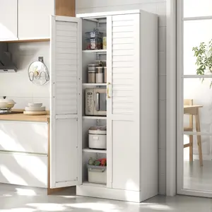 LEYNOT 71 inch Tall Kitchen Pantry Cabinet,Metal Storage Cabinet with 4 Adjustable Shelves,Freestanding Cupboard for Canned Food,Snacks,Small Appliances(White)