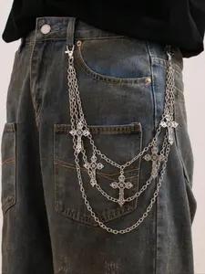 Men's Cross Layered Chain Belt, Adjustable Waist Chain, Punk Style Jeans Chain, Party Fashion Belt, Daily Clothing Decoration, Trendy Belt