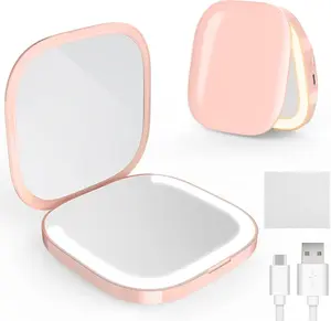 Bright Compact Mirror with Durable Rechargeable 1X/3X Magnifying Light, 3000K-6000K Travel Makeup Mirror with Lights for Handbag Purse Pocket (Pink)