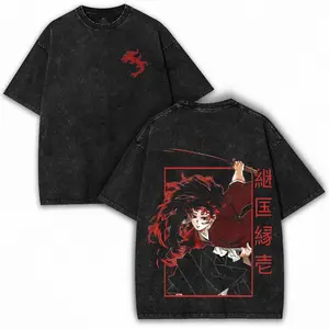 Yoichi Slayer x Demon Style Washed Oversized Tee – Dark Breathing Anime Graphic Heavyweight Vintage Drop