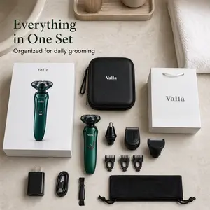Valla 4-in-1 Rechargeable Electric Shaver Gift Box Set - Stainless Steel Metallic Rotary Shaver, IPX7 Waterproof Wet & Dry Use, Nose Hair Trimmer, Sideburn Trimmer, Hair Clipper with Rechargeable Battery