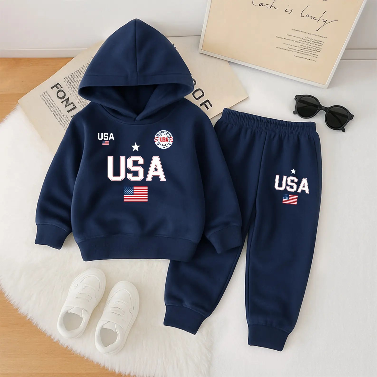 Men's 2-Piece Fitted Solid Tracksuit Cohesive Set - Thick Fleece-Lined Long Sleeve Hoodie, US Print Sporty Chic Sweatshirt, Fall-Winter Casual Tapered Joggers Outfit, Coordinated Set, Hooded Design, Pants, Unique Design, Mensfashion, Male Set