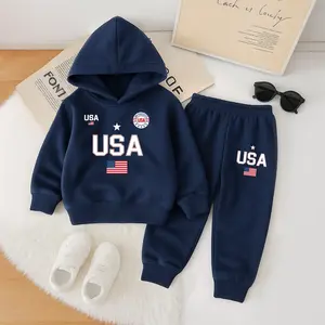 Unisex USA Print Hoodie Tracksuit Set, Fleece-Lined Sweatshirt & Joggers, Fall & Winter Casual Outfit for Indoor & Outdoor Wear
