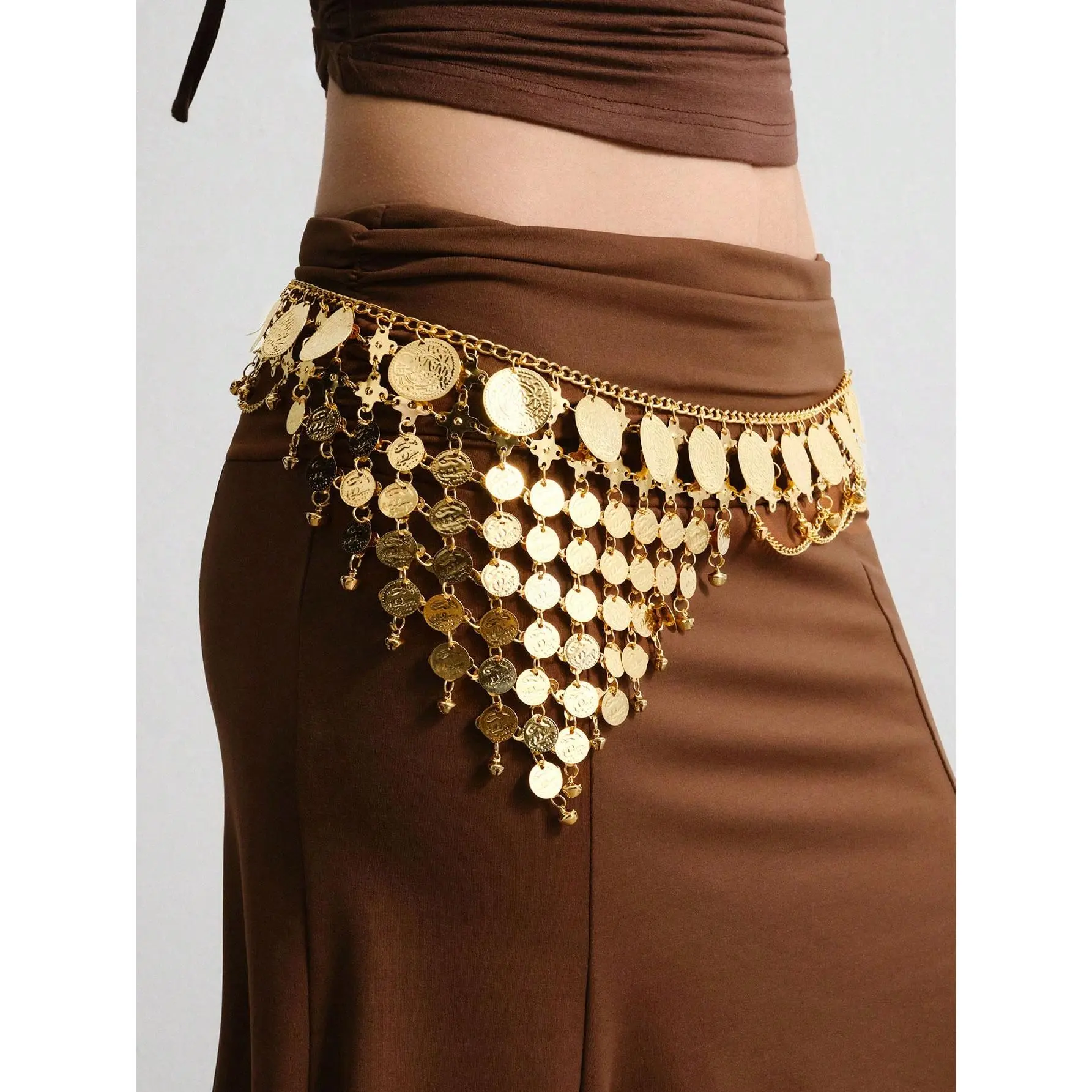DealsForYouDays 1pc Female Metal Waist Jewelry - Golden Coin Bell Tassel Boho Chain Body Jewelry, Decorative Chain Accessory for Festivals Daily Wear Skirt Dress