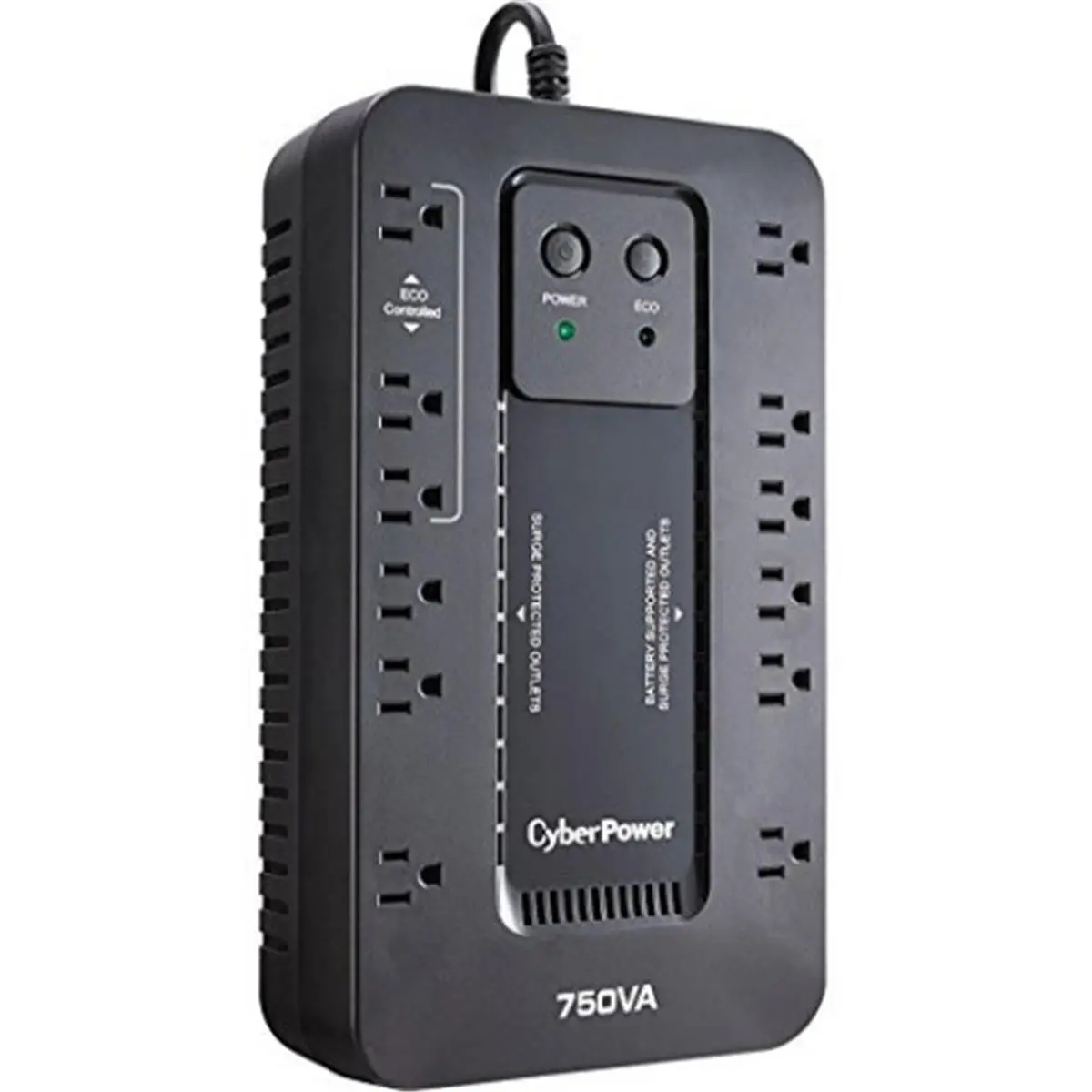 Cyberpower Systems USA EC750GTAA Standby UPS - 750Va-450W, NEMA 5-15, RJ-11, EMI, Eco, TAA - Cyberpower Device Minimizes Component Stress, Includes Power Cable, Prevents Loss of Data, Reduces Power Consumption