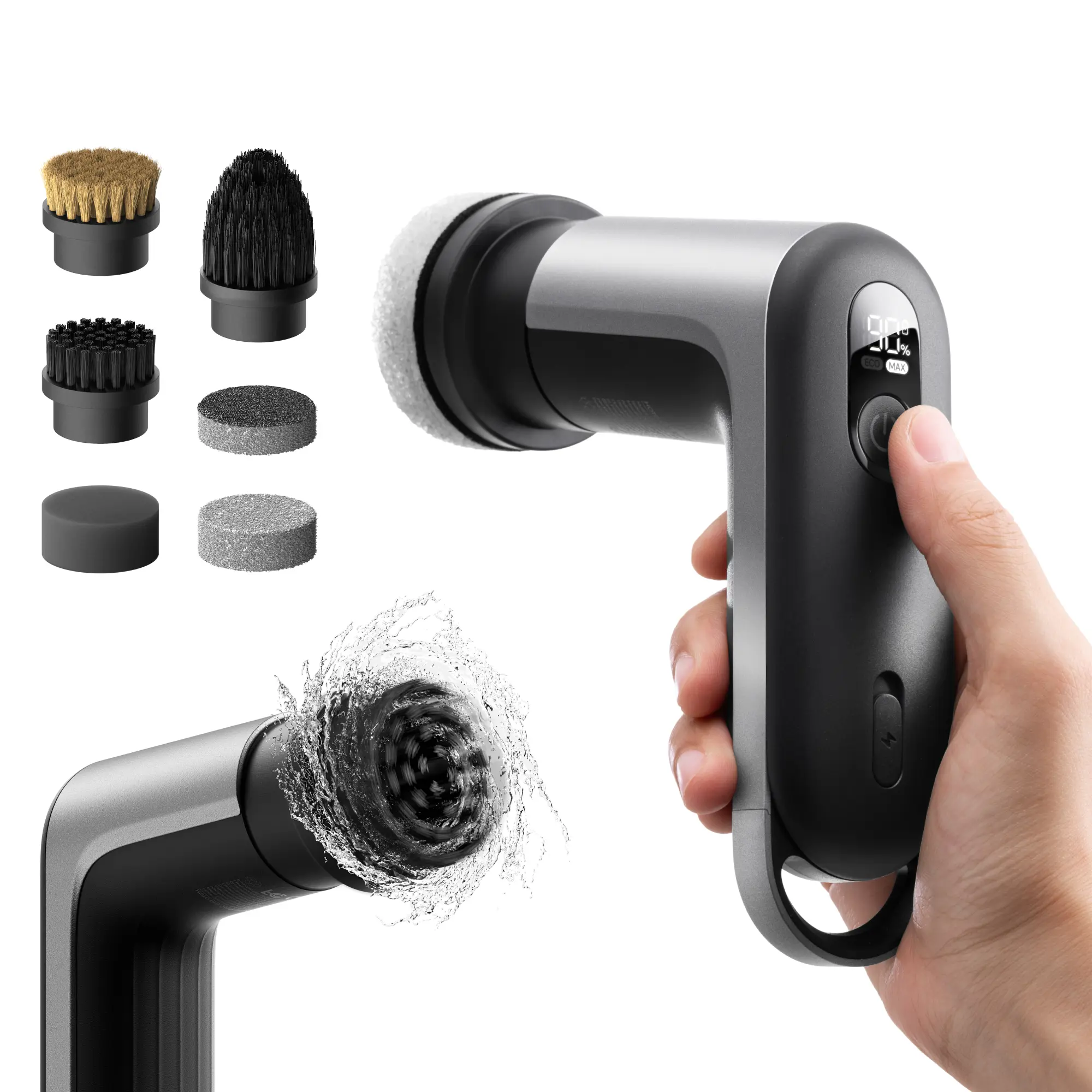 HOTO Cordless Handheld Electric Spin Scrubber Cleaning Set - Wireless, Ergonomic Grip, IPX7 Waterproof, 6 Rotating Brushes, Dual-Speed, Magnetic Display, Wrist-Easy Angle, Multi-Surface Household Cleaner for Sink, Tile, Father's Day Gift, Cordless Handhel