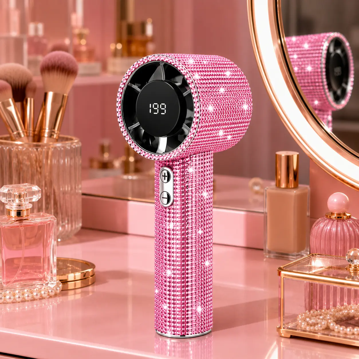 Portable Handheld Turbo Fan - Fashion Full Diamond 1800mAh USB Rechargeable Personal Battery Operated Mini Small Pocket Mini Fan for Travel/Outdoor/Vacation/Beach/Outdoor Activities