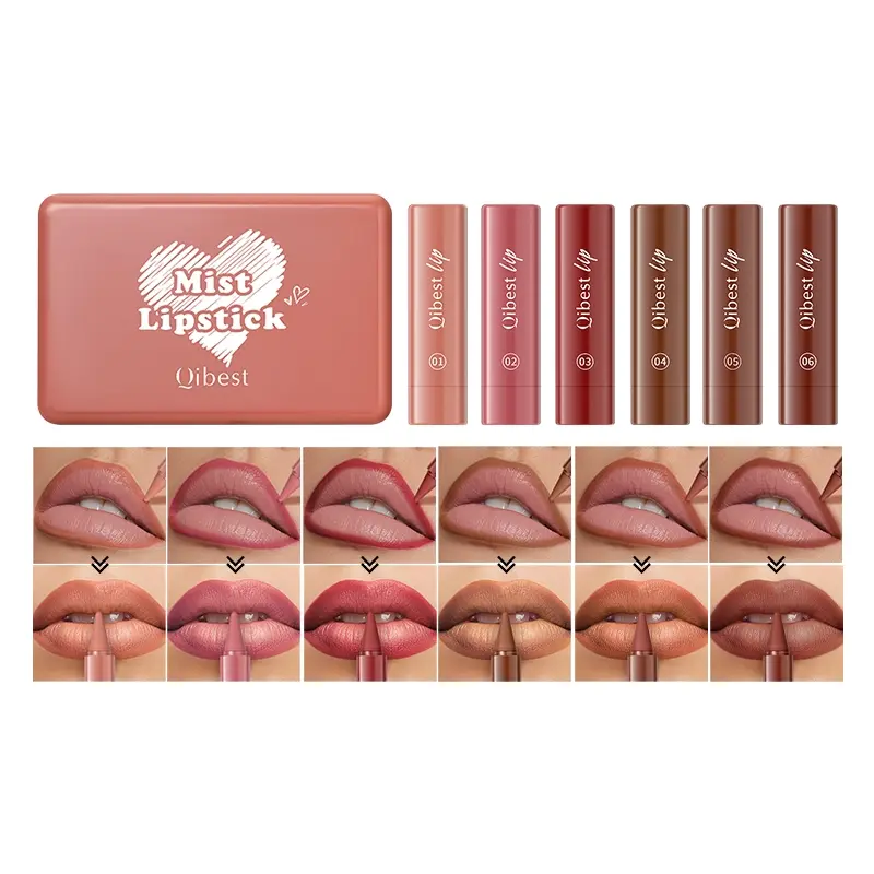 6-pack lip gloss set with matte makeup effect, comfortable, smooth and easy to apply, lightweight, waterproof, non smudging, non stick cup, long-lasting natural makeup effect Soft Matte Lipstick