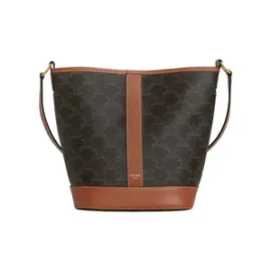 Pre-owned Celine leather Crossbody Bags Small Triomphe Bucket Bag Tan Triomphe Canvas & Calfskin Crossbody Bag