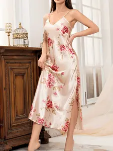 Elegant Floral Silk Camisole Nightdress, Nightwear, Vintage Style, Silky Slim Fit, Loungewear, Perfect for Home Wear, Ladies' Luxury Bedroom