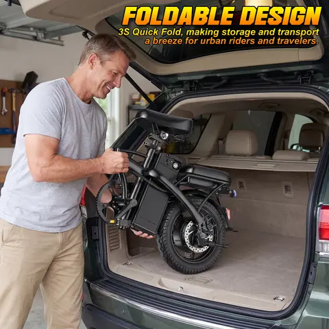 TERROSOR Foldable Portable Adult Electric City Bike T1, 560W High-Torque Motor, 24MPH Max Speed, 14-inch Tire, 48V 15AH Removable Indoor-Swap Battery, Carbon Steel Compact Frame, High-Density Foam, Multi-Shock Absorption, Trunk-Fit City Commuting Bikes