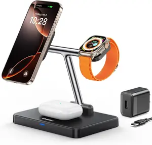 DUMTERR 3 in 1 Foldable Wireless Charging Station for Mag-Safe Charger for iPhone 17/16/15/14/13/12,for Apple Watch Series & AirPods - Wireless Charger Stand with N52 Strong Magnetic & Safety Protections