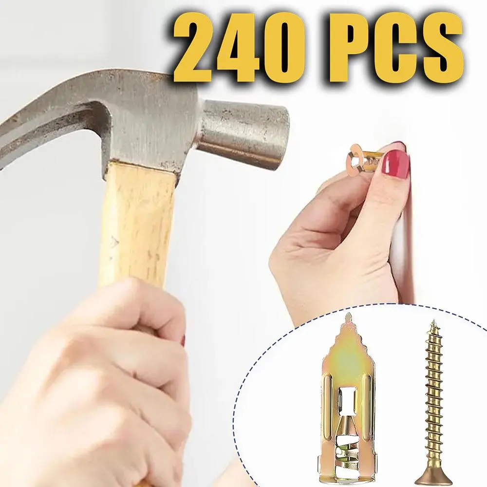 Drywall Self-Drilling Anchors with Screws Kit, High-Toughness No Drill No Wall Damage Perfect for Apartment TV Holders, Bike Hooks, Shelf Straps, Cabinets & Curtain Rod Fixing Anchors 240 Pcs