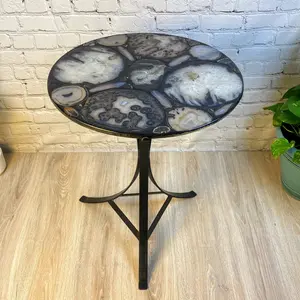 Handmade Natural Agate Round Side Table, metal base, 22" diameter, 26" Tall #1002-0005