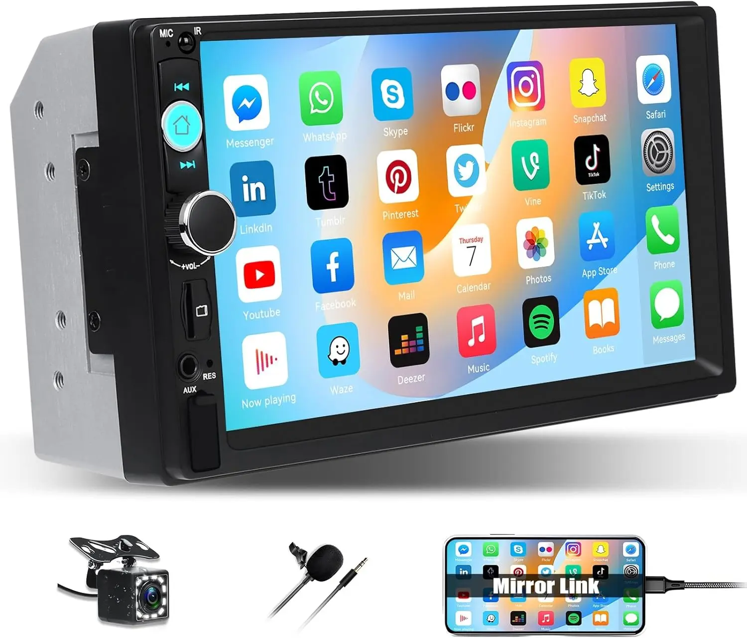 7 inch Car Stereo Double Din Radio with Backup Camera Touch Screen Radio Car Audio Receivers Support Mirror Link, Bluetooth, FM/EQ/USB/TF/AUX-in MP5 Multimedia Player 2 Din Head Unit