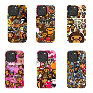 BAPE Baby Milo Cartoon Monkey Print Phone Case — Y2K Street Graffiti Aesthetic Style — Compatible with iPhone 11–17 Pro Max/Plus Series & Samsung Galaxy S23– Series — Shockproof, Full-Coverage Soft Silicone Protective Case