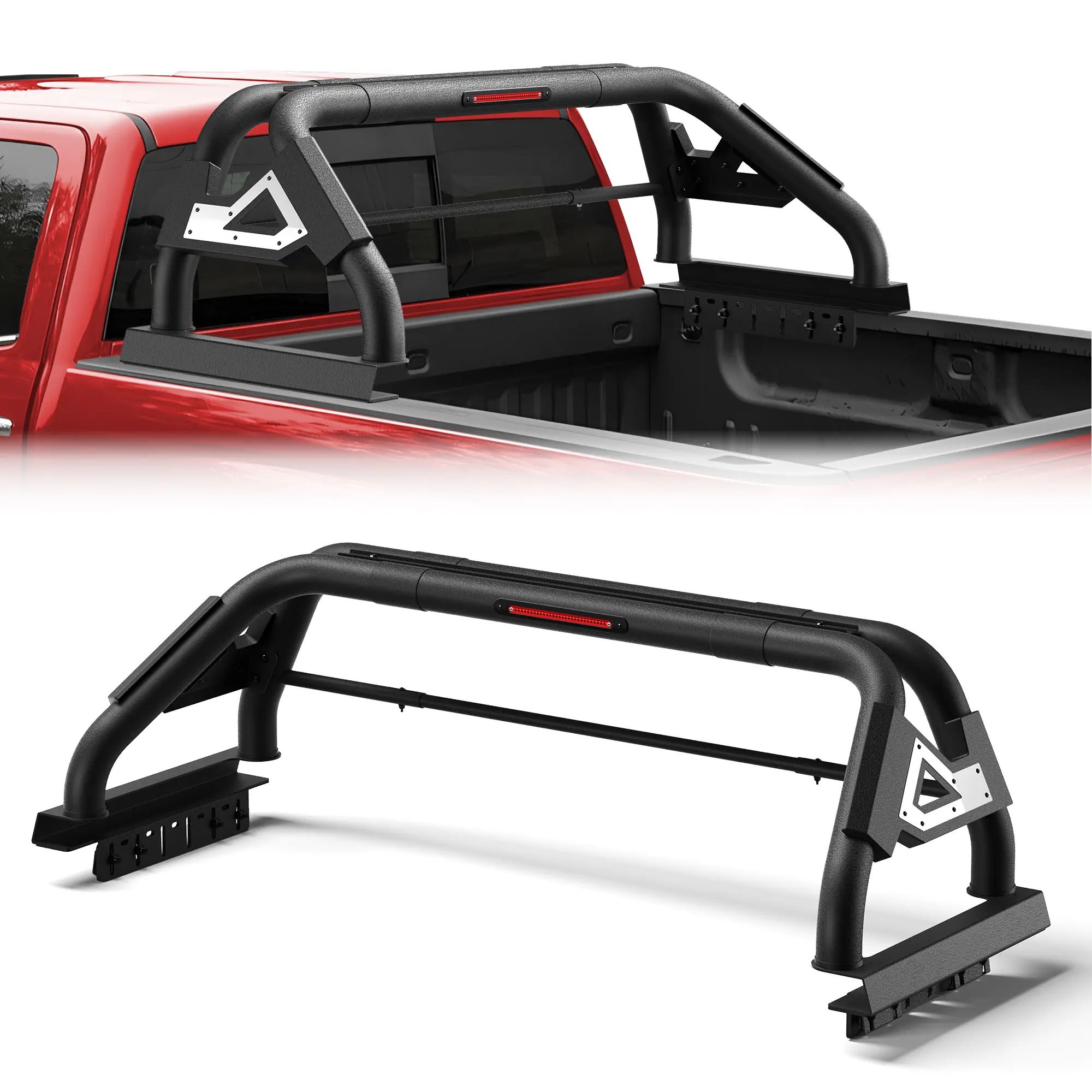 Longsun Powder-Coated Carbon Steel Truck Roll Bar - Aerodynamic Headache Rack with Mounting Kit, Oversize Haul Guard for Full-Size Pickups (Ram 1500), Camping Accessory Boosting Cargo Safety, Appearance, Fuel Efficiency & Aerodynamic Airflow