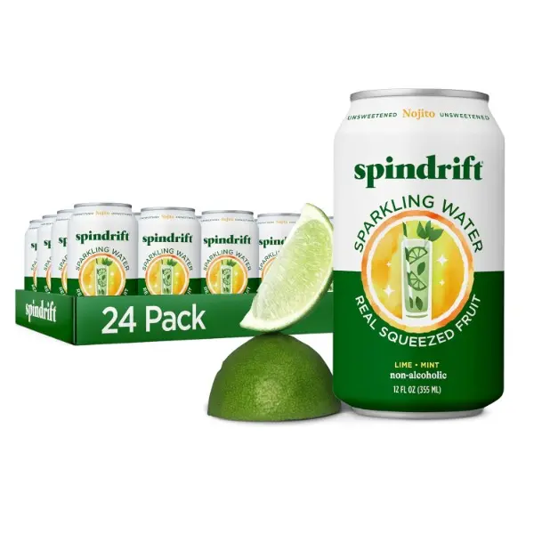 Sparkling Water, Nojito Flavored, Made with Real Squeezed Fruit, 12 Fl Oz Cans, Pack of 24 (Only 4 Calories per Can)
