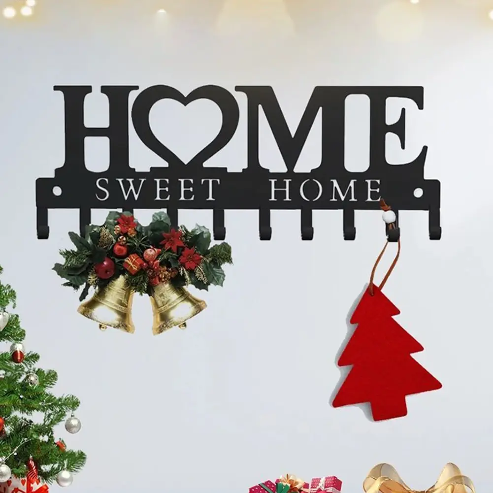 HOME Metal Key Hook Wall Mount, Letter Design for a Warm Feel, Adhesive Key Rack with Hooks Hanger for Car Key Ring, Metal Key Chain Organizer, Black 1 Pack homedecor