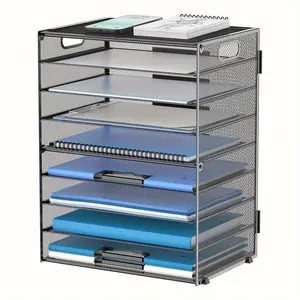 9-Tier Paper Letter Tray Desk Organizer with Handles, Mesh File Holder Organization, Paper Sorter Desk Organizer for Office Home School