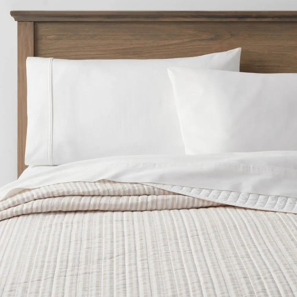 Threshold Reversible 100% Cotton Stripe Quilt, 92 x 104 inches, Machine Washable, OEKO-TEX Certified Bedding Linen