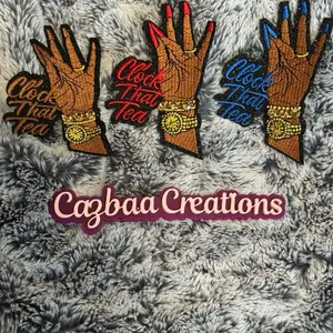Cazbaa Creations Click the Tea Embroidery Patch Empowerment Hand Design with Gold Accents and Bold Lettering