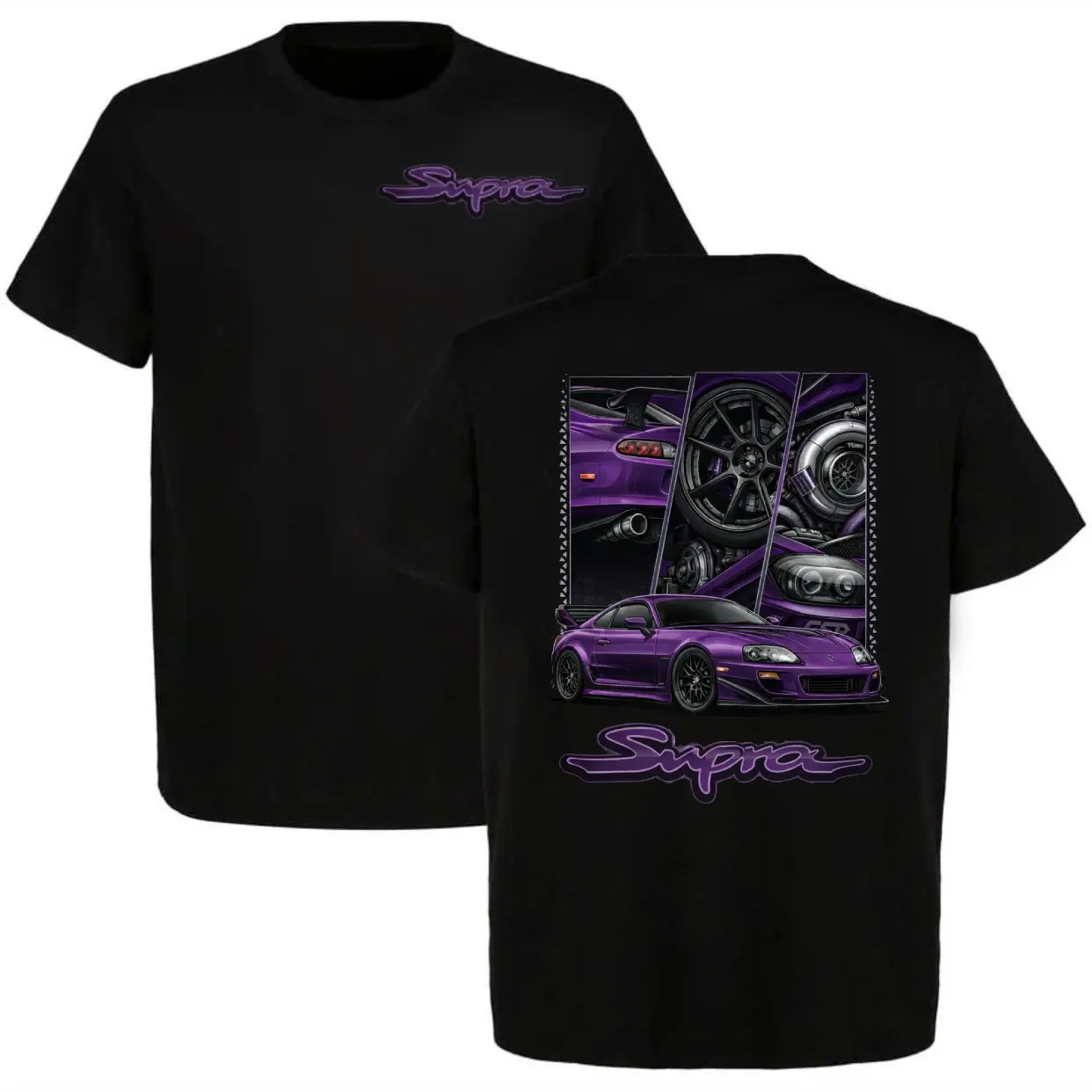 Supra JDM Turbo Sports Car T-Shirt, Purple Performance Car Graphic Tee for Car Enthusiasts, JDM Street Style Shirt