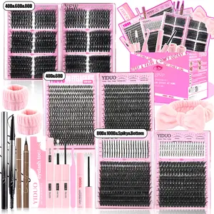 1660pcs YIDUO Kit 40D+50D+60D + Diy Lash Spikes & Bottom Lashes, Diy Personal Lashes Gift Set Individual Lash Kit with Left&Right Lash Extensions 10-20mm with Double-ended Eyebrow Pencil, Waterproof Eyeliner, Bond and Seal Kit, Diy Eyelash Extensions