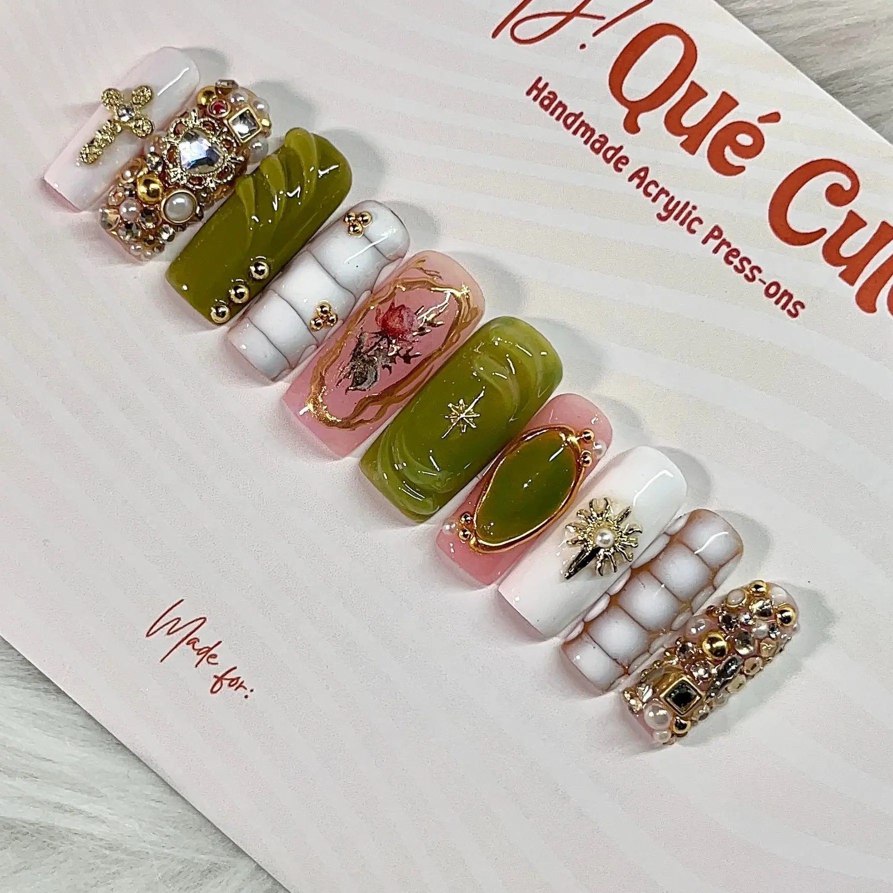 "Isidora" - Ay que cute Acrylic Press on Nail Set with prep kit & strip lashes