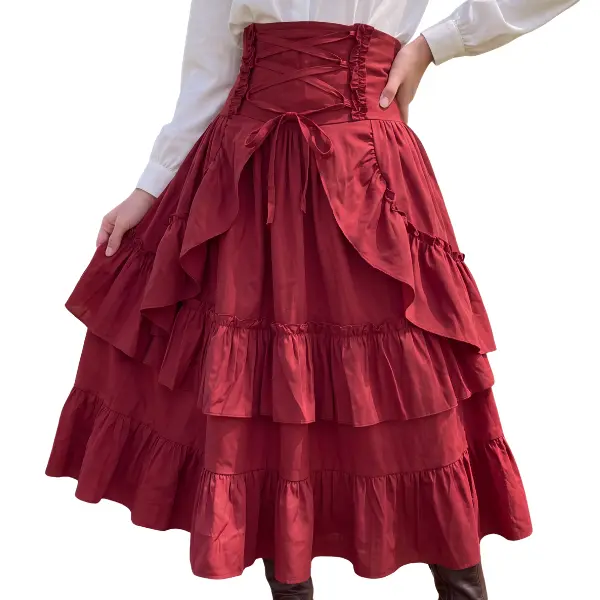 Renaissance Faire Outfit for Women, Victorian Corset Skirt for Halloween Costume, Gothic Lace Up Ruffle Maxi, Ren Fest Gift for Her Adjustable Asymmetric