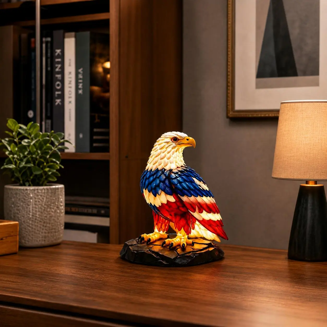 American Patriotic Eagle Resin Figure - Home Decor Statue, Ambient Lamp, Decor Figurine, Desktop Ornaments, Holiday Craft Piece, Figurines Decor