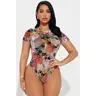Bouquet Of Flowers Mesh Bodysuit - Pink/combo