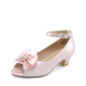 DREAM PAIRS Girls Heels Dress Shoes Wedding Party Bow Flower Girl Shoes Princess Open Toe Sandals for Little Kid/Big Kid