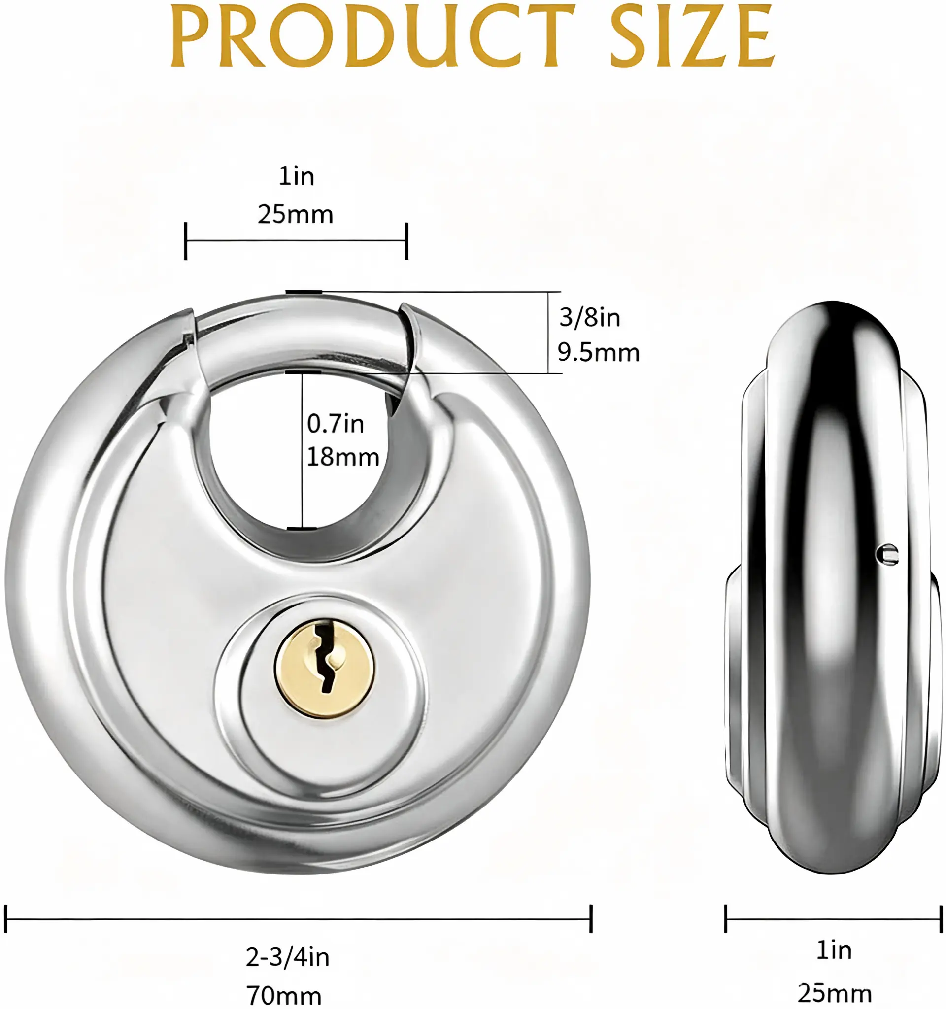 Rustproof Disc Padlock Set (2-Pack & 1-Pack) with Hardened Anti-Cut Shackle, Anti-Pry Stainless Steel Padlock for Sheds & Gates Home Supplies
