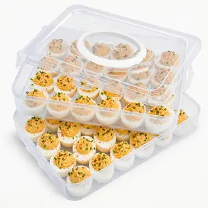 Deviled Egg Containers with Lid, 2-Layer Plastic Detachable Deviled Egg Carrier for 48 Eggs, Clear Storage Tray for Refrigerator, Kitchen, Party, Travel, Family Gatherings, Easy to Transport